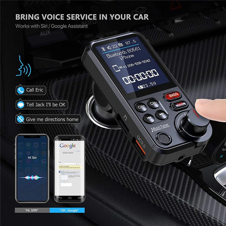 1.8 inch Screen Dual USB QC3.0 Car Charger FM Transmitter Bluetooth MP3 Music Player Phone Fast Charging Adapter - Image 3