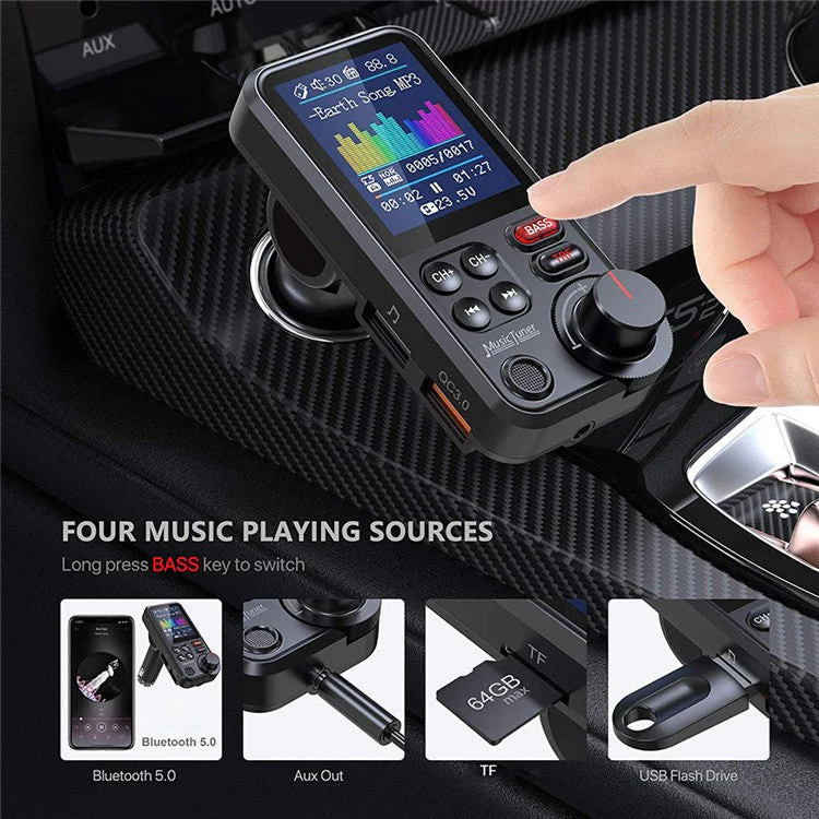 1.8 inch Screen Dual USB QC3.0 Car Charger FM Transmitter Bluetooth MP3 Music Player Phone Fast Charging Adapter - Image 5