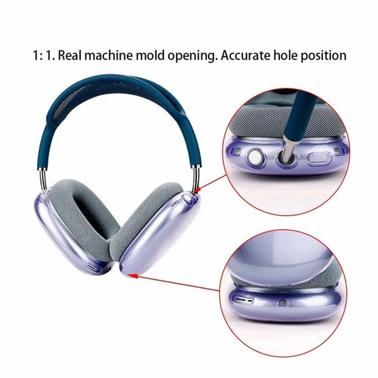 1 Pair For AirPods Max 2024 (USB-C) / Max Ear Pad TPU Case Sleeve Clear Design Headphone Earpad Cover - Transparent Blue - Image 3