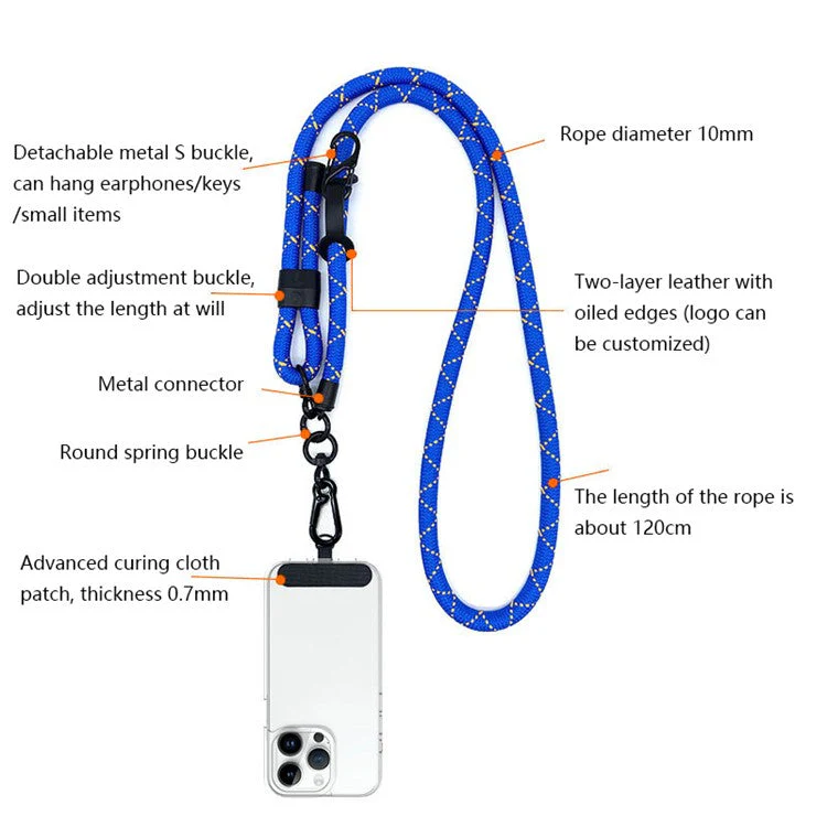 10mm Adjustable Phone Lanyard Anti-Lost Crossbody Cellphone Strap Neck Hanging Rope with Tether Tab - Blue - Image 2