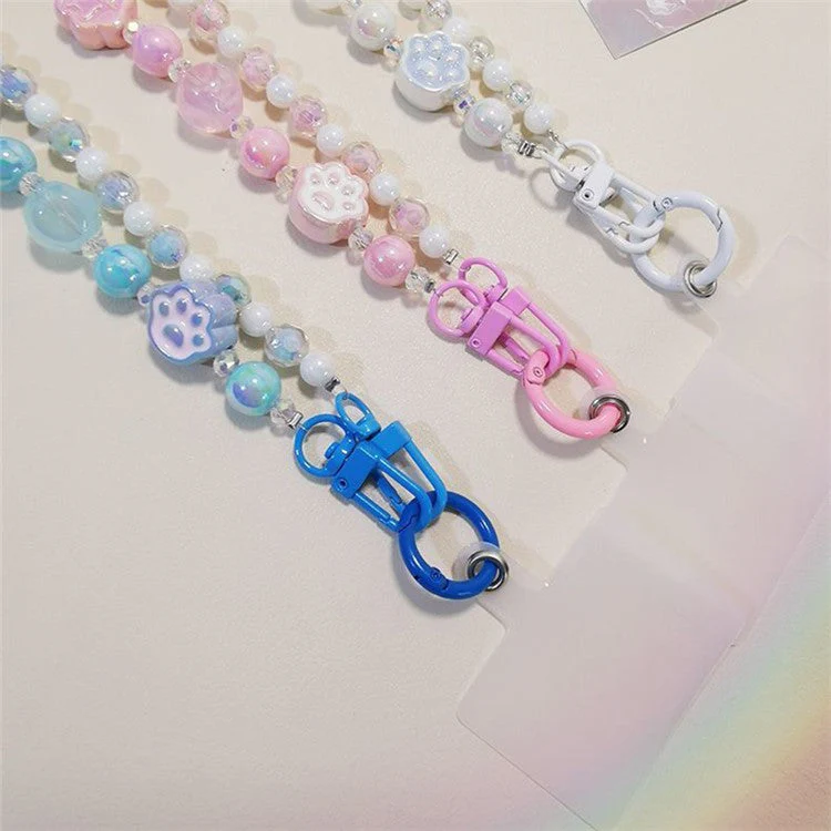 110cm Phone Lanyard for iPhone 16 / 16 Plus / 16 Pro / 16 Pro Max Beaded Shoulder Neck Strap with Patch - White - Image 2