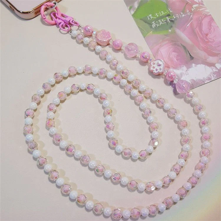 110cm Phone Lanyard for iPhone 16 / 16 Plus / 16 Pro / 16 Pro Max Beaded Shoulder Neck Strap with Patch - White - Image 3