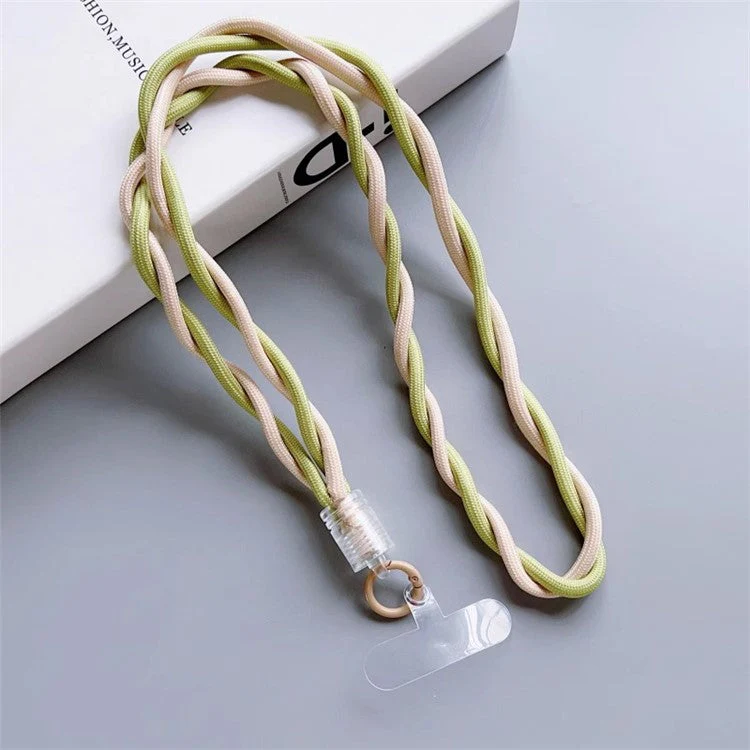 110cm Universal Phone Lanyard Dual Color Twisted Mobile Phone Neck Strap with Clear Tether Tab - Army Green+Khaki