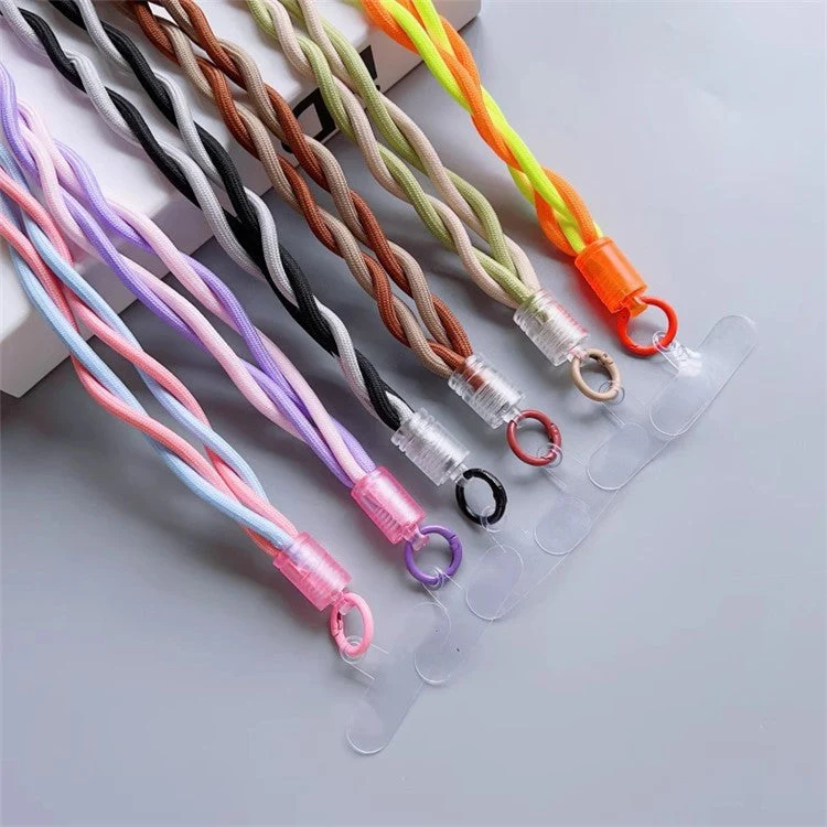 110cm Universal Phone Lanyard Dual Color Twisted Mobile Phone Neck Strap with Clear Tether Tab - Dark Brown+Khaki - Image 6