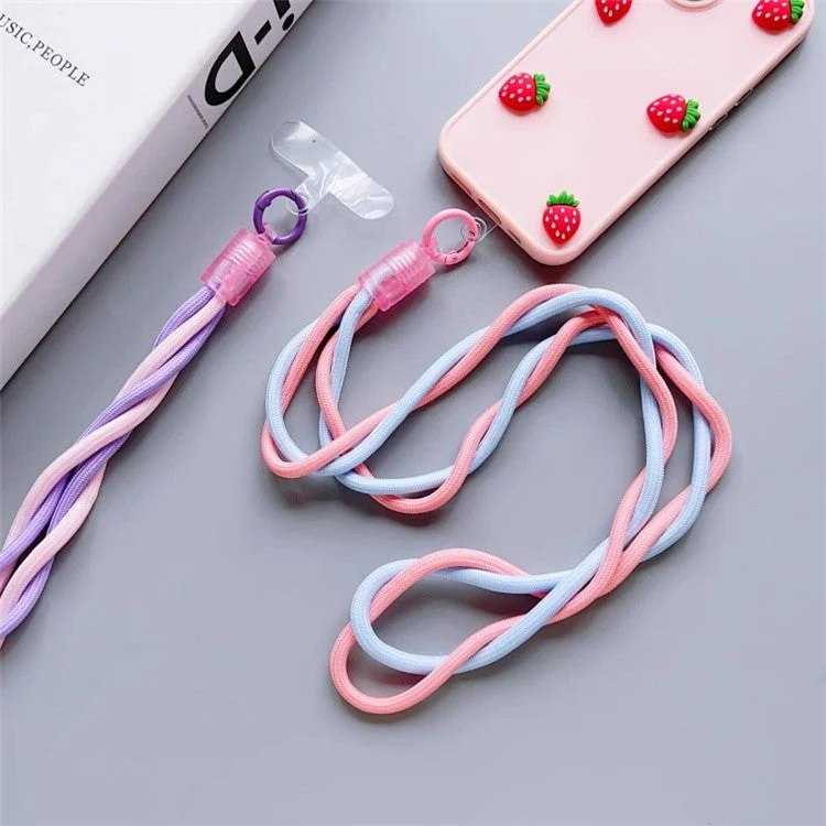 110cm Universal Phone Lanyard Dual Color Twisted Mobile Phone Neck Strap with Clear Tether Tab - Pink+Purple - Image 2