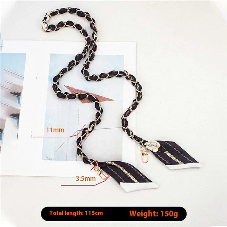 115cm Metal Chain Crossbody Strap Phone Lanyard Silk Scarf Shoulder Strap with Tether Tab Camellia - Image 2