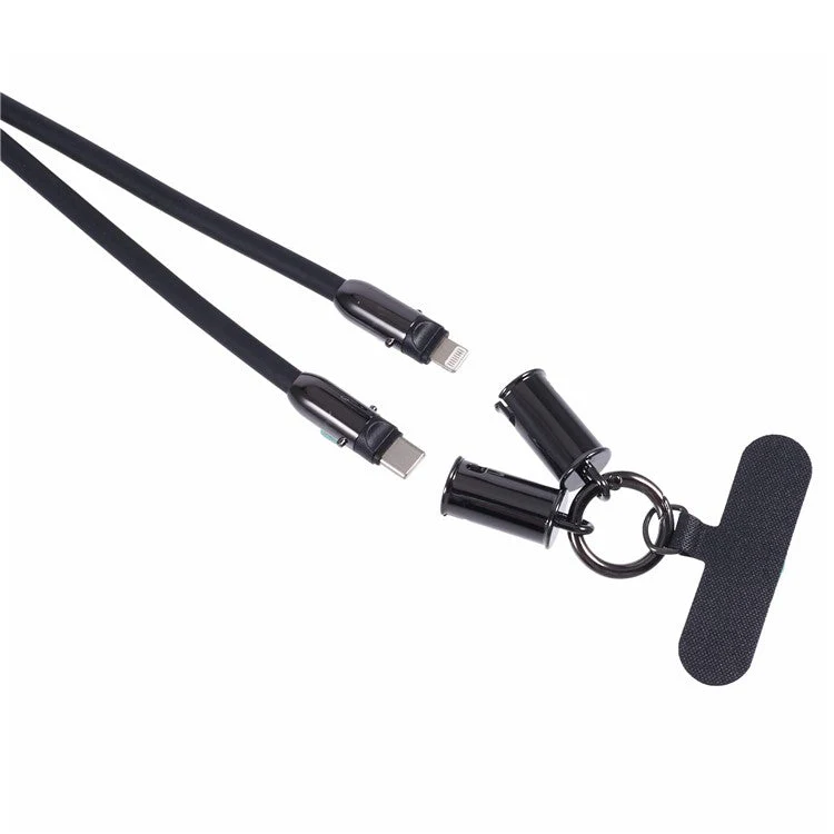 120cm Crossbody Phone Lanyard Silicone Shoulder Strap Type-C to Lightning Charging Cable - Black - Image 4
