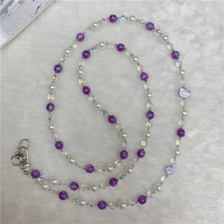 120cm KT Beads Phone Strap Crossbody Chain Phone Lanyard - Purple - Image 3