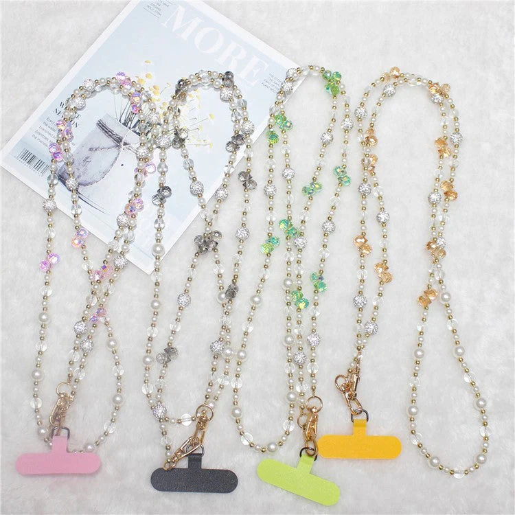 120cm Sparkling Diamond Beads Phone Strap Crossbody Chain - Silver - Image 4