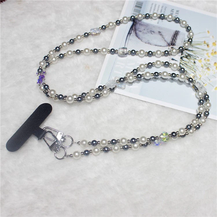 120cm Transparent Beads Phone Strap Crossbody Chain Phone Lanyard - Black - Image 2