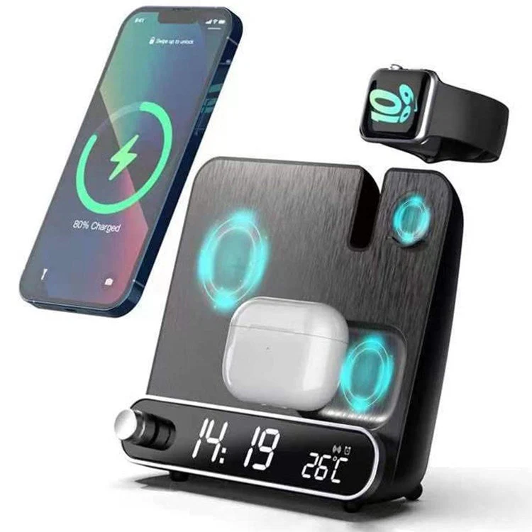 15W Wireless Charger 3 in 1 Multi-function Charging Station Desktop Charging Stand with Alarm Clock Function for iPhone iWatch AirPods - Image 3
