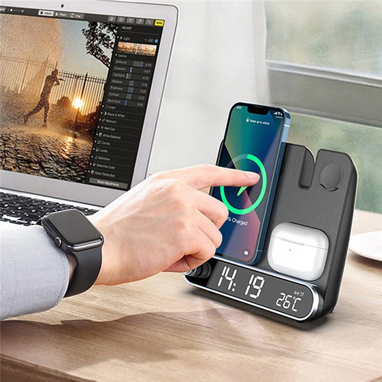 15W Wireless Charger 3 in 1 Multi-function Charging Station Desktop Charging Stand with Alarm Clock Function for iPhone iWatch AirPods - Image 4