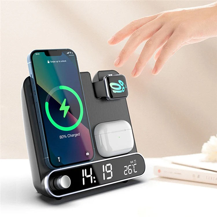 15W Wireless Charger 3 in 1 Multi-function Charging Station Desktop Charging Stand with Alarm Clock Function for iPhone iWatch AirPods - Image 5
