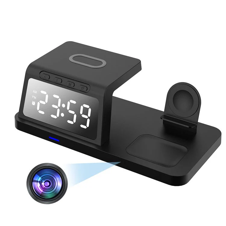 15W Wireless Charger Clock Alarm 4K WiFi Security Camera with Motion Detection - Black - Image 3