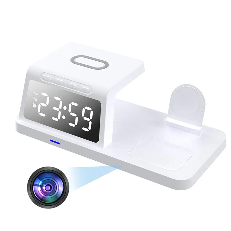 15W Wireless Charger Clock Alarm 4K WiFi Security Camera with Motion Detection - White - Image 3