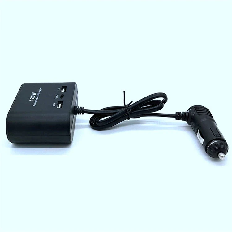 1653 120W Dual USB + 1 Type-C Port Car Charger 3 Cigarette Lighter Sockets Charging Adapter - Image 4