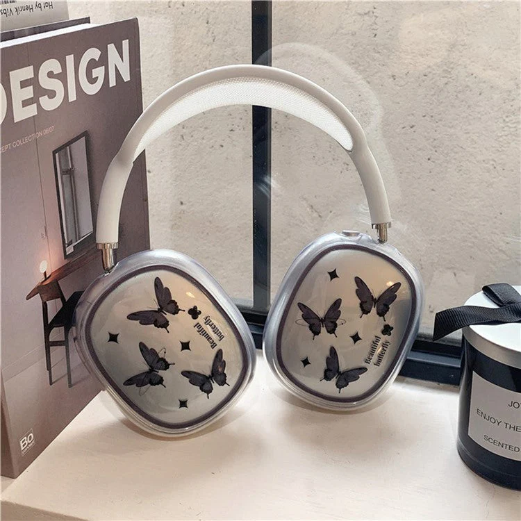 1Pair Protective Case for AirPods Max 2024 (USB-C) / Max Headphone Drop-Resistance TPU Sleeve - Black Butterfly - Image 4