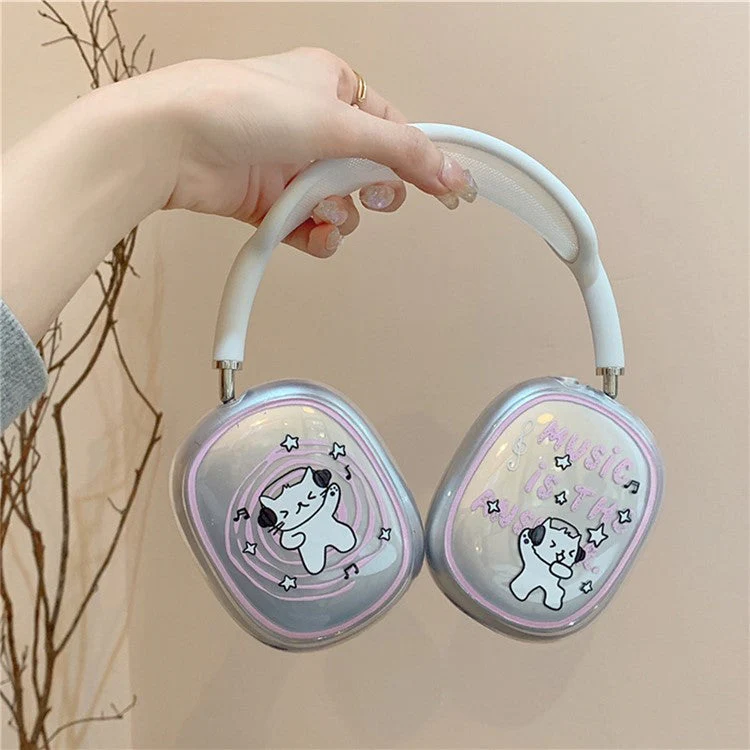 1Pair Protective Case for AirPods Max 2024 (USB-C) / Max Headphone Drop-Resistance TPU Sleeve - Music Cat - Image 4