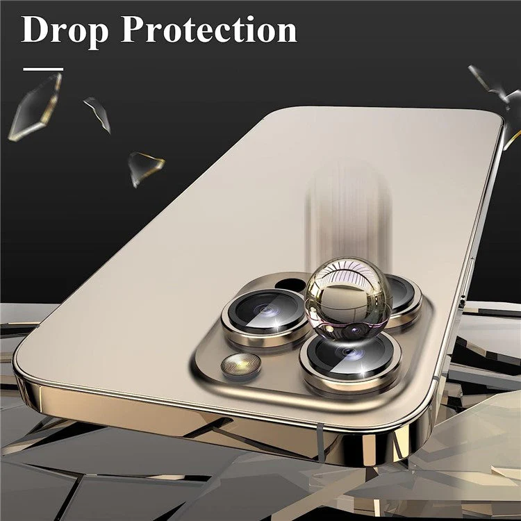 1Set For iPhone 16 Pro / 16 Pro Max Camera Lens Film Tempered Glass CD Vein Metal Ring Rear Lens Protector - Gold - Image 3