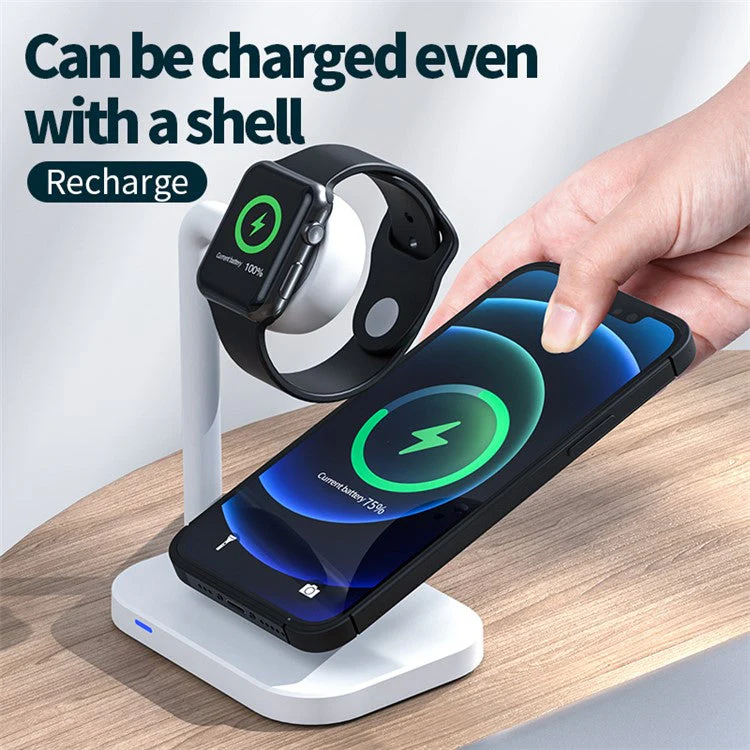 2 in 1 Magnetic Wireless Charger Desktop Wireless Fast Charging Base Stand Dock Station for Apple Watch/iPhone - White - Image 4