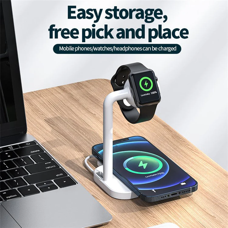 2 in 1 Magnetic Wireless Charger Desktop Wireless Fast Charging Base Stand Dock Station for Apple Watch/iPhone - White - Image 5