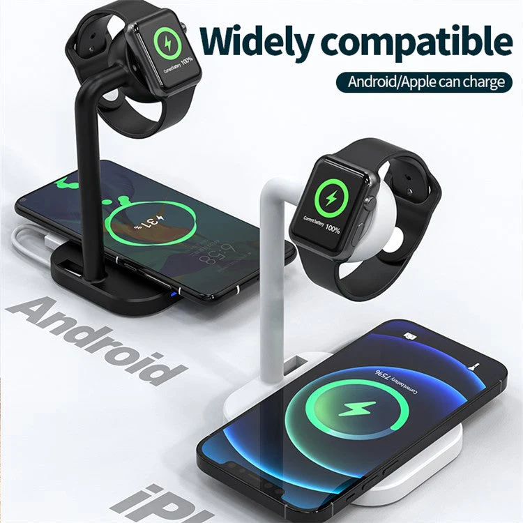 2 in 1 Magnetic Wireless Charger Desktop Wireless Fast Charging Base Stand Dock Station for Apple Watch/iPhone - White - Image 6