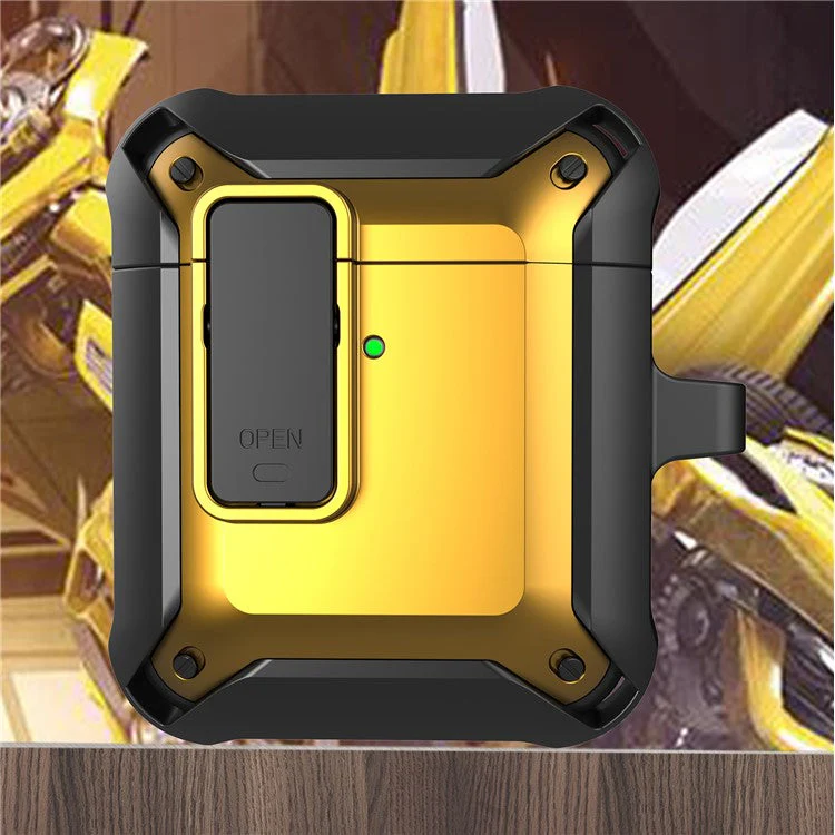 2 in 1 TPU + PC Anti-drop Earbuds Case Protector Shock-resistant Portable Earphone Charging Case Cover with Lock/Buckle for AirPods 1/2 - Black/Yellow - Image 2