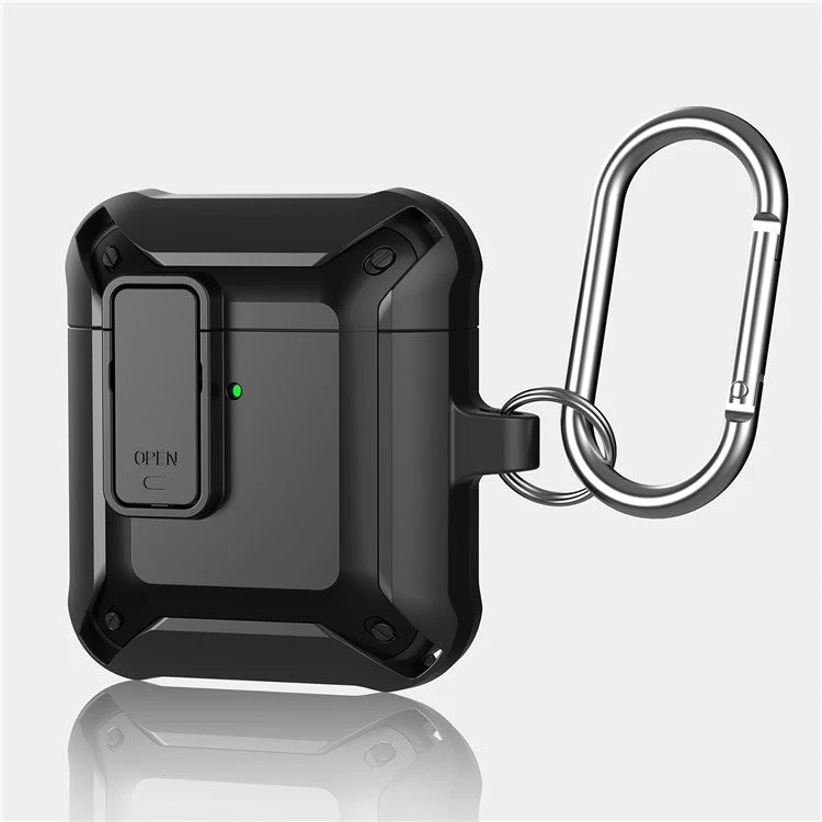 2 in 1 TPU + PC Anti-drop Earbuds Case Protector Shock-resistant Portable Earphone Charging Case Cover with Lock/Buckle for AirPods 1/2 - Orange/Green - Image 4