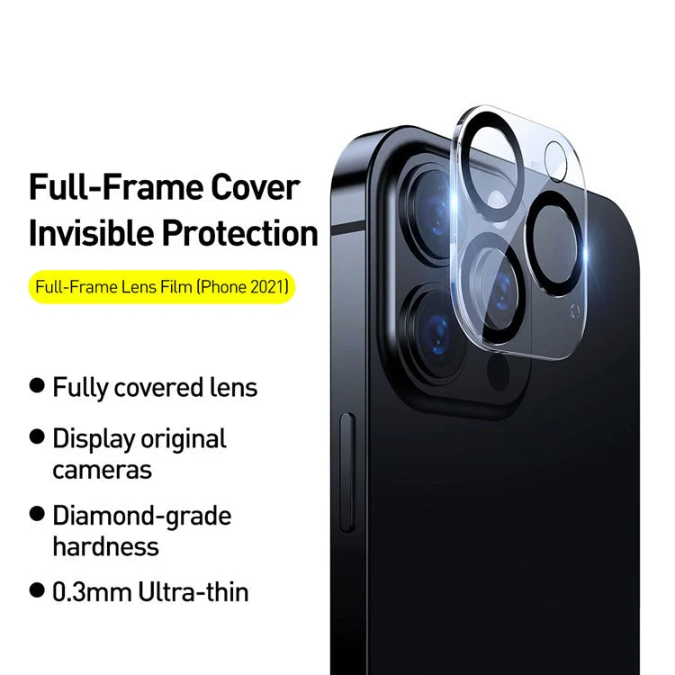 2Pcs/Set BASEUS Full-Frame Lens Film Ultra Clear Tempered Glass Camera Lens Protector for iPhone 13 Pro 6.1 inch/13 Pro Max 6.7 inch Three Camera (2021) - Transparent - Image 3