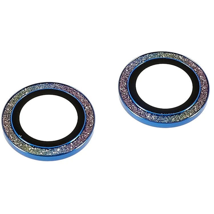 2Pcs / Set for iPhone 14 6.1 inch / 14 Plus 6.7 inch Glitter Rhinestone Camera Lens Protector Metal Ring Tempered Glass Lens Fim - Colorful Blue - Image 3