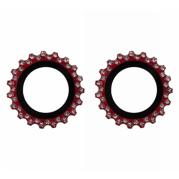 2Pcs / Set For iPhone 16 / 16 Plus Camera Lens Protector Gear Shape Rhinestone Decor Corning Gorilla Glass Lens Film - Red - Image 2