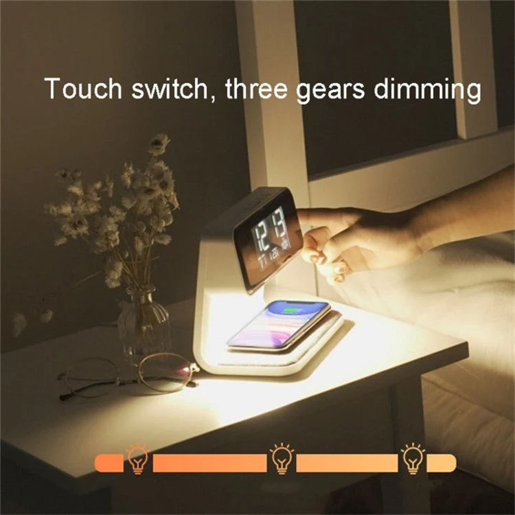3-in-1 10W Cell Phone Wireless Charger with Bedside Lamp, LCD Alarm Clock for Home (EU Plug) - Image 2