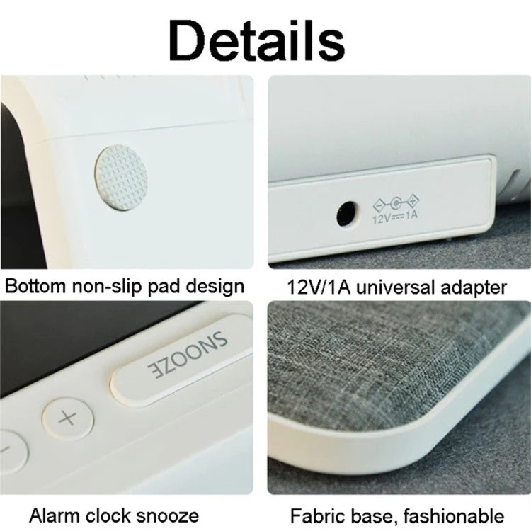 3-in-1 10W Cell Phone Wireless Charger with Bedside Lamp, LCD Alarm Clock for Home (EU Plug) - Image 6
