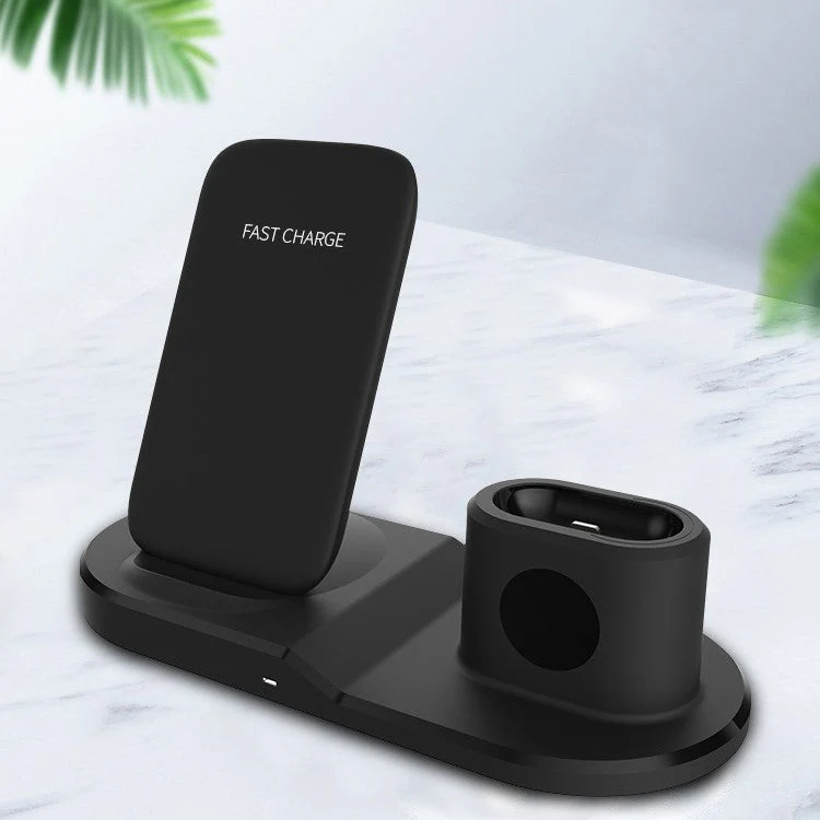 3-in-1 Charging Dock Multi-function Wireless Charger Charging Station - Black - Image 3