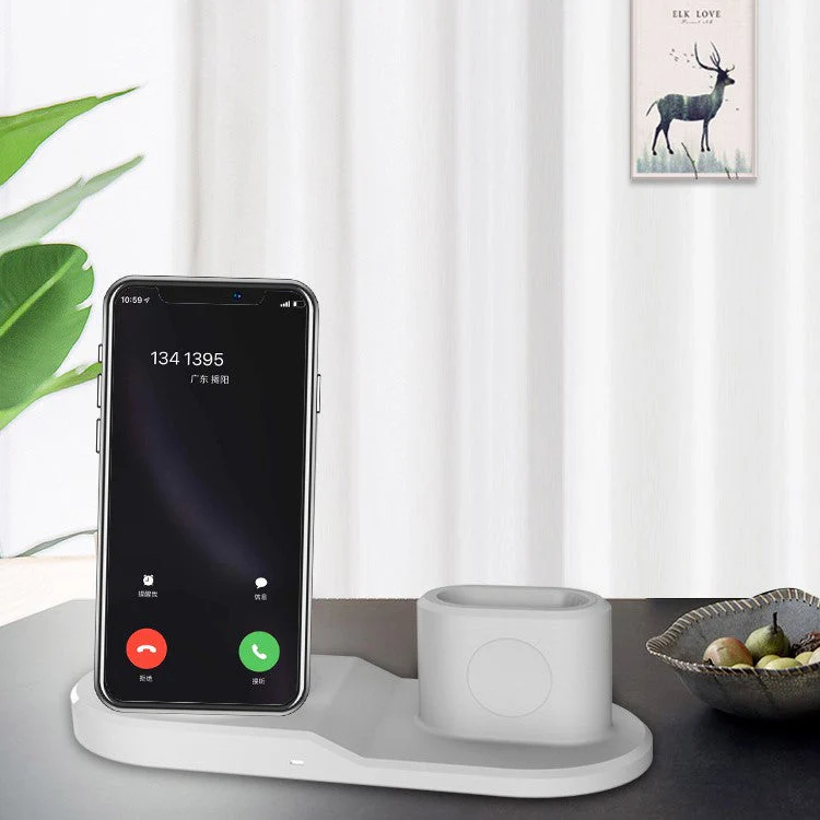3-in-1 Charging Dock Multi-function Wireless Charger Charging Station - White - Image 2