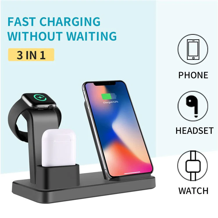 3 in 1 Desktop Vertical Wireless Charger Fast Charging Stand for iPhone/Apple Watch/Airpods - Black - Image 8