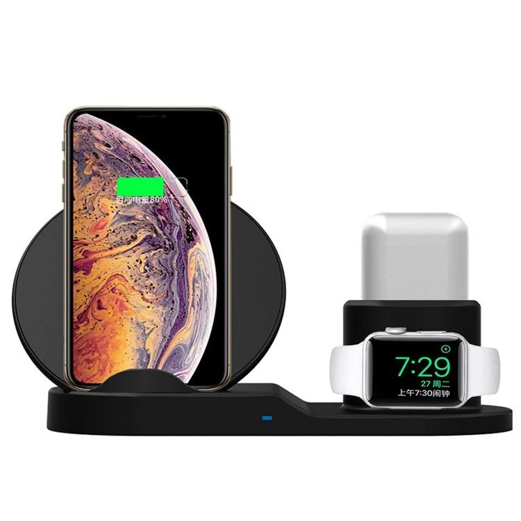 3 in 1 Fast Wireless Charger Charging Dock for iPhone / Apple Watch Series 4 3 2 1 / AirPods (Not Support FOD Function) - Black - Image 8