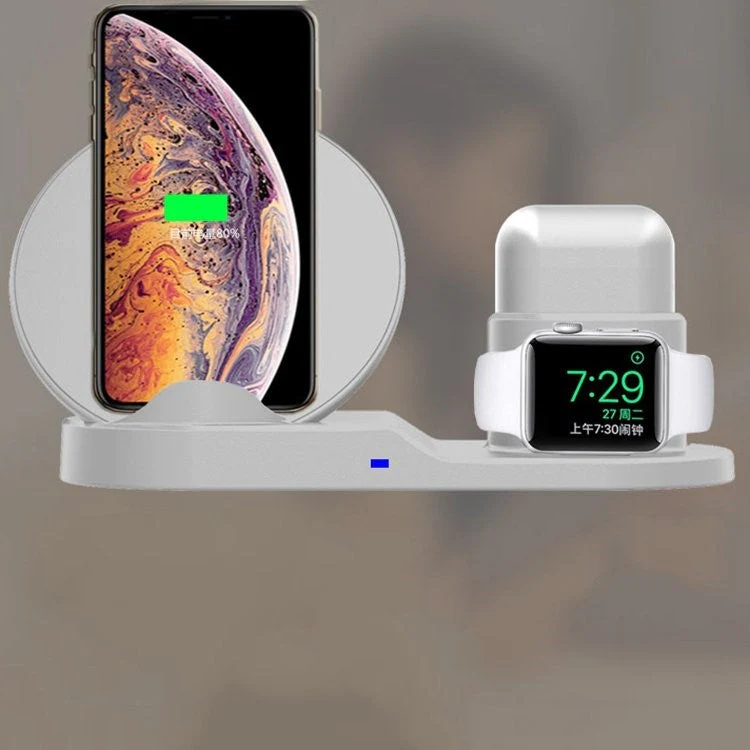 3 in 1 Fast Wireless Charger Charging Stand Dock Station for iPhone / Apple Watch Series 4 3 2 1 / AirPods (Not Support FOD Function) - White - Image 2