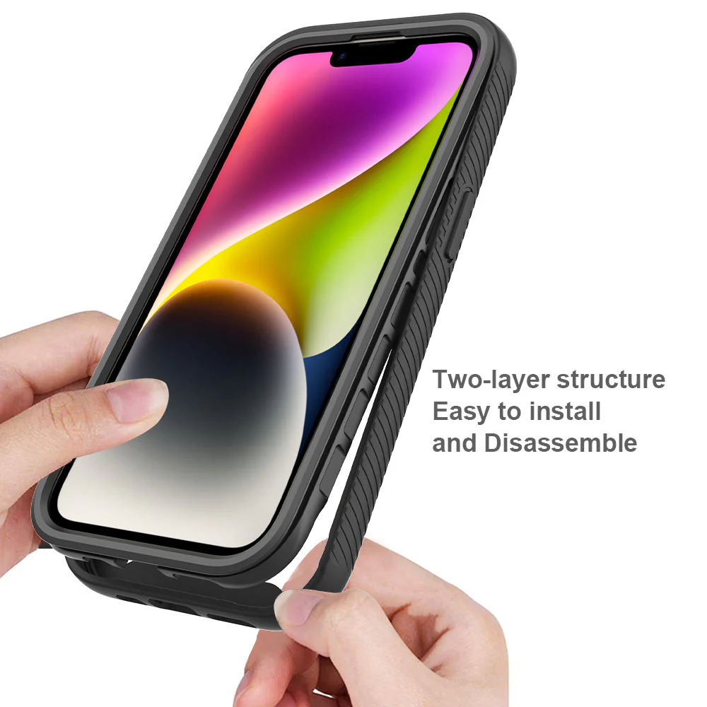 3-in-1 Phone Case for iPhone 15 Plus Full Protection TPU+PC Cover with PET Screen Protector - Baby Blue - Image 2