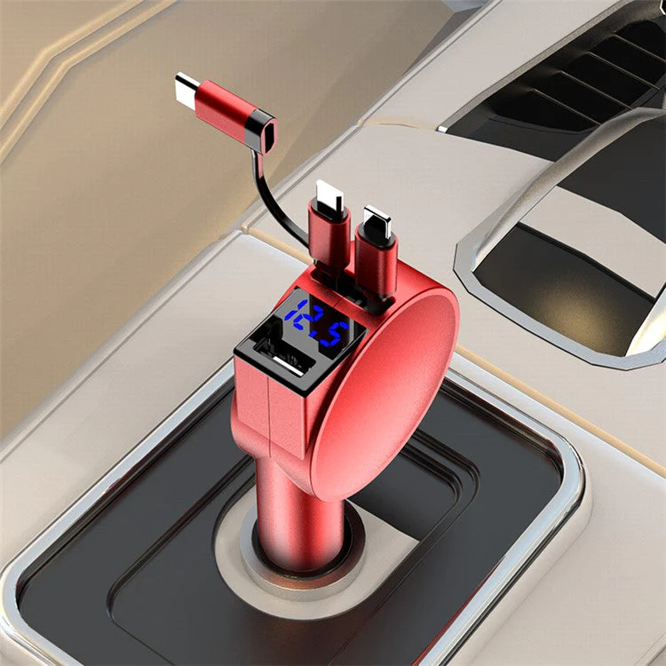 3-in-1 Retractable Car Charger 12-24V Fast Charging Cigarette Lighter Plug Adapter (8th Gen) - Red - Image 6