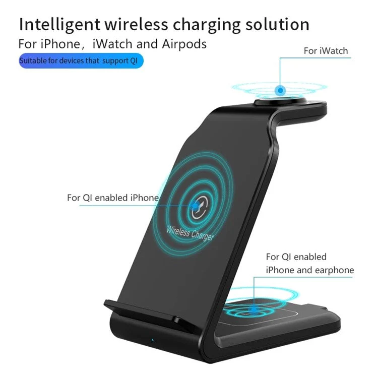 3 in 1 Wireless Charger Stand for iPhone iWatch AirPods 15W Fast Charging Station Dock - Black - Image 2