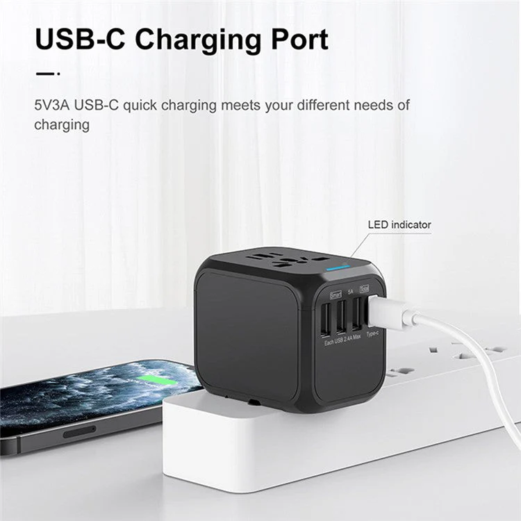 309BT Multi-functional Travel Adapter Smart Wall Charger AC Plug Adaptor with Indicator Light - White - Image 2