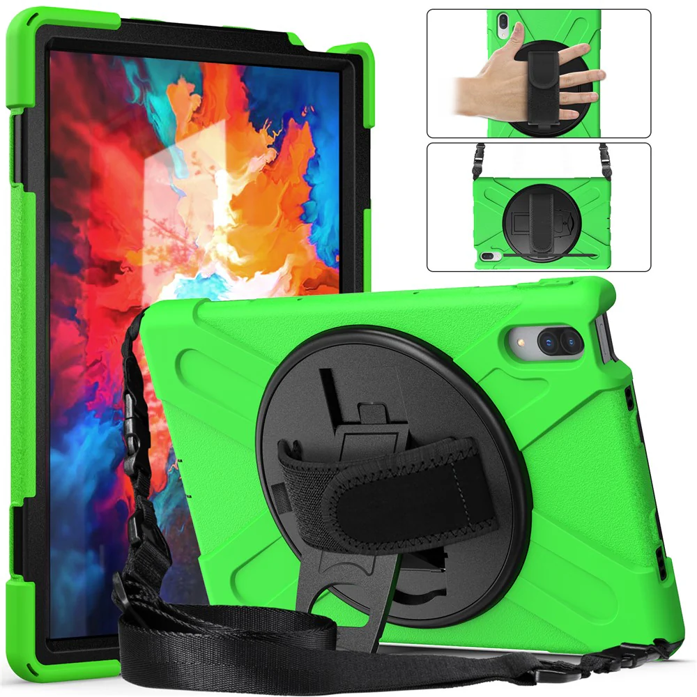 360 Degree Swivel Kickstand Design PC + Silicone Hybrid Protective Tablet Case + Shoulder Strap for Lenovo Tab P11 Pro TB-J706F - Green - Image 5