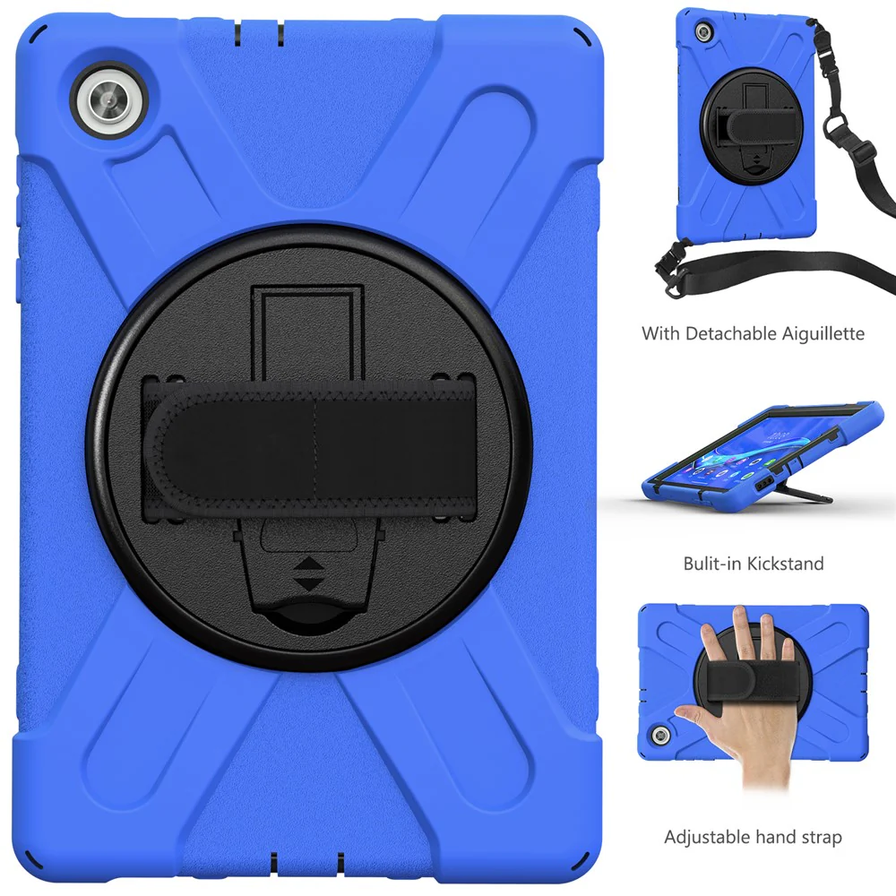 360 Degree Swivel Kickstand Design PC + Silicone Hybrid Tablet Case with Shoulder Strap for Lenovo Tab M10 HD X306X - Blue - Image 2
