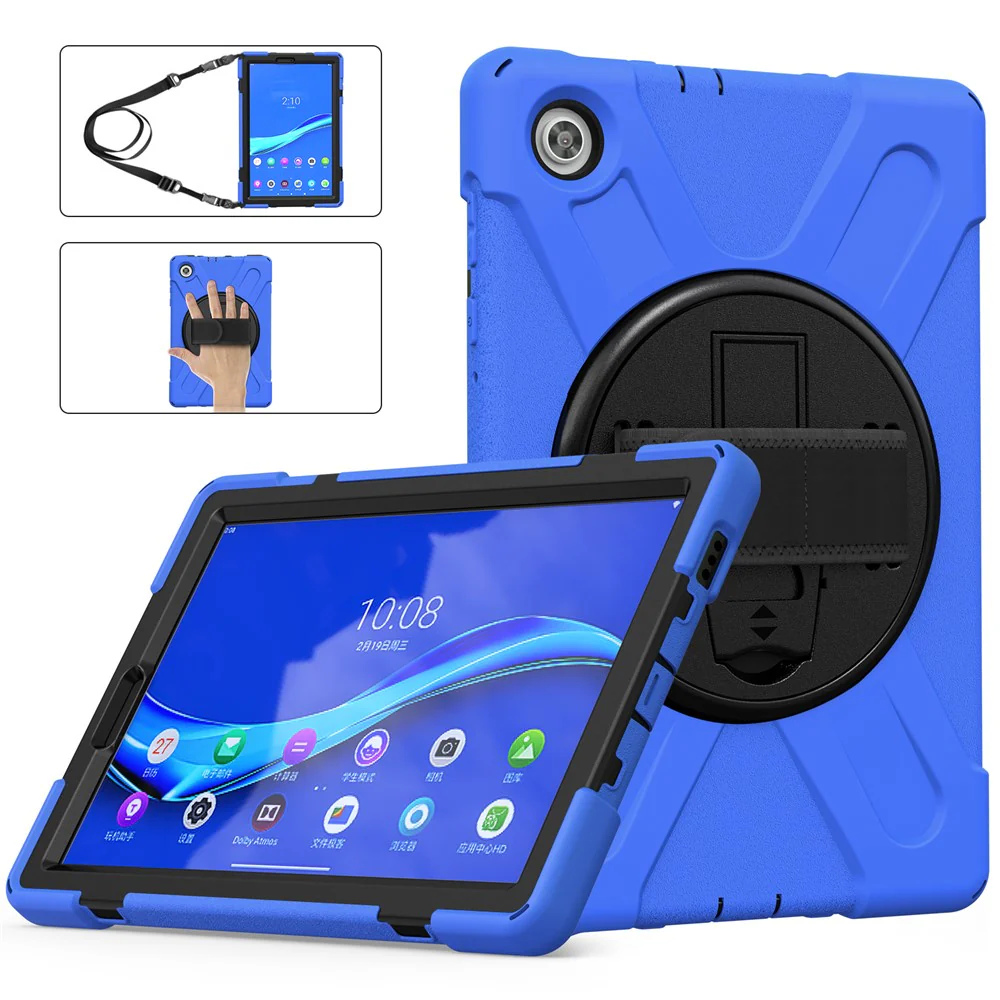 360 Degree Swivel Kickstand Design PC + Silicone Hybrid Tablet Case with Shoulder Strap for Lenovo Tab M10 HD X306X - Blue - Image 4