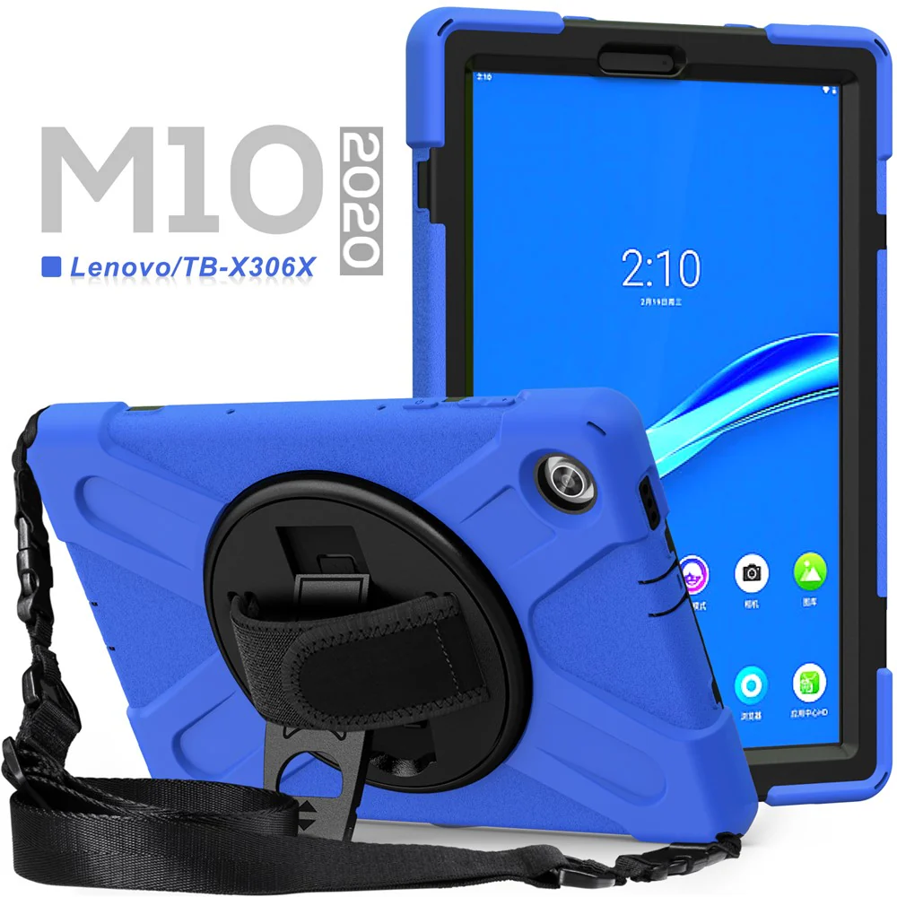 360 Degree Swivel Kickstand Design PC + Silicone Hybrid Tablet Case with Shoulder Strap for Lenovo Tab M10 HD X306X - Blue - Image 6