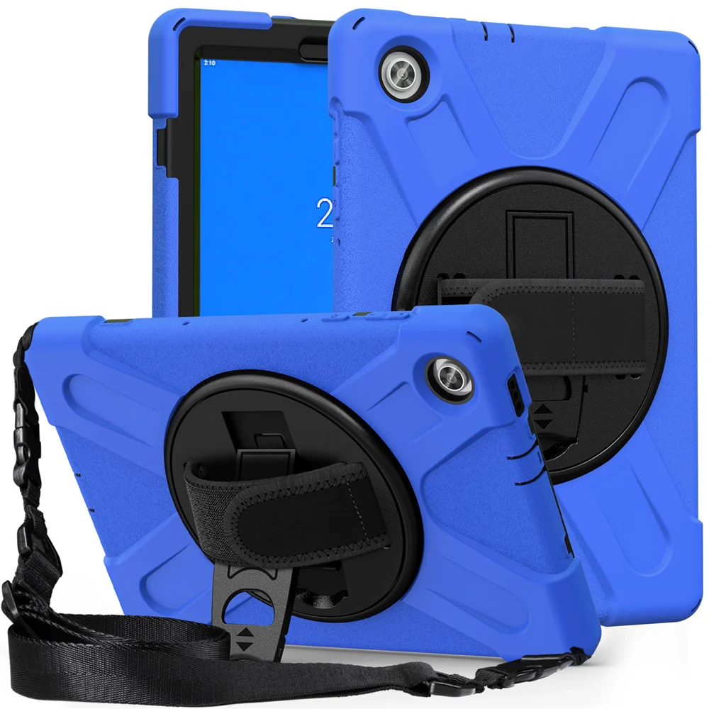 360 Degree Swivel Kickstand Design PC + Silicone Hybrid Tablet Case with Shoulder Strap for Lenovo Tab M10 HD X306X - Blue - Image 7