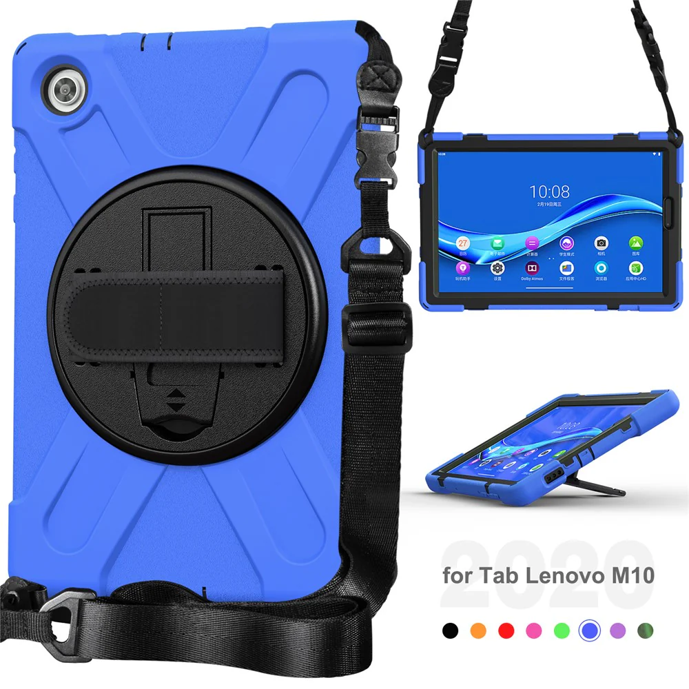 360 Degree Swivel Kickstand Design PC + Silicone Hybrid Tablet Case with Shoulder Strap for Lenovo Tab M10 HD X306X - Blue - Image 8