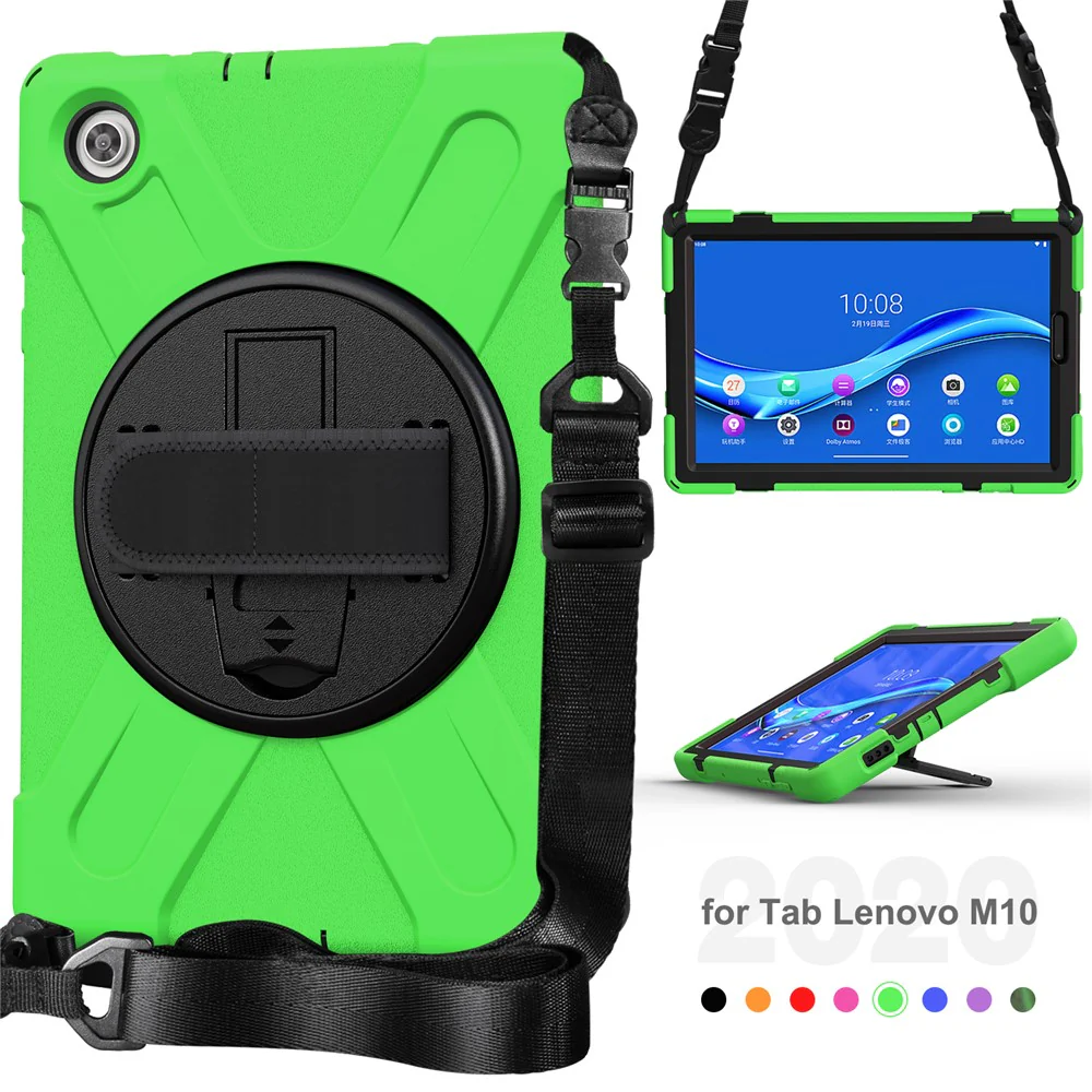 360 Degree Swivel Kickstand Design PC + Silicone Hybrid Tablet Case with Shoulder Strap for Lenovo Tab M10 HD X306X - Green - Image 8
