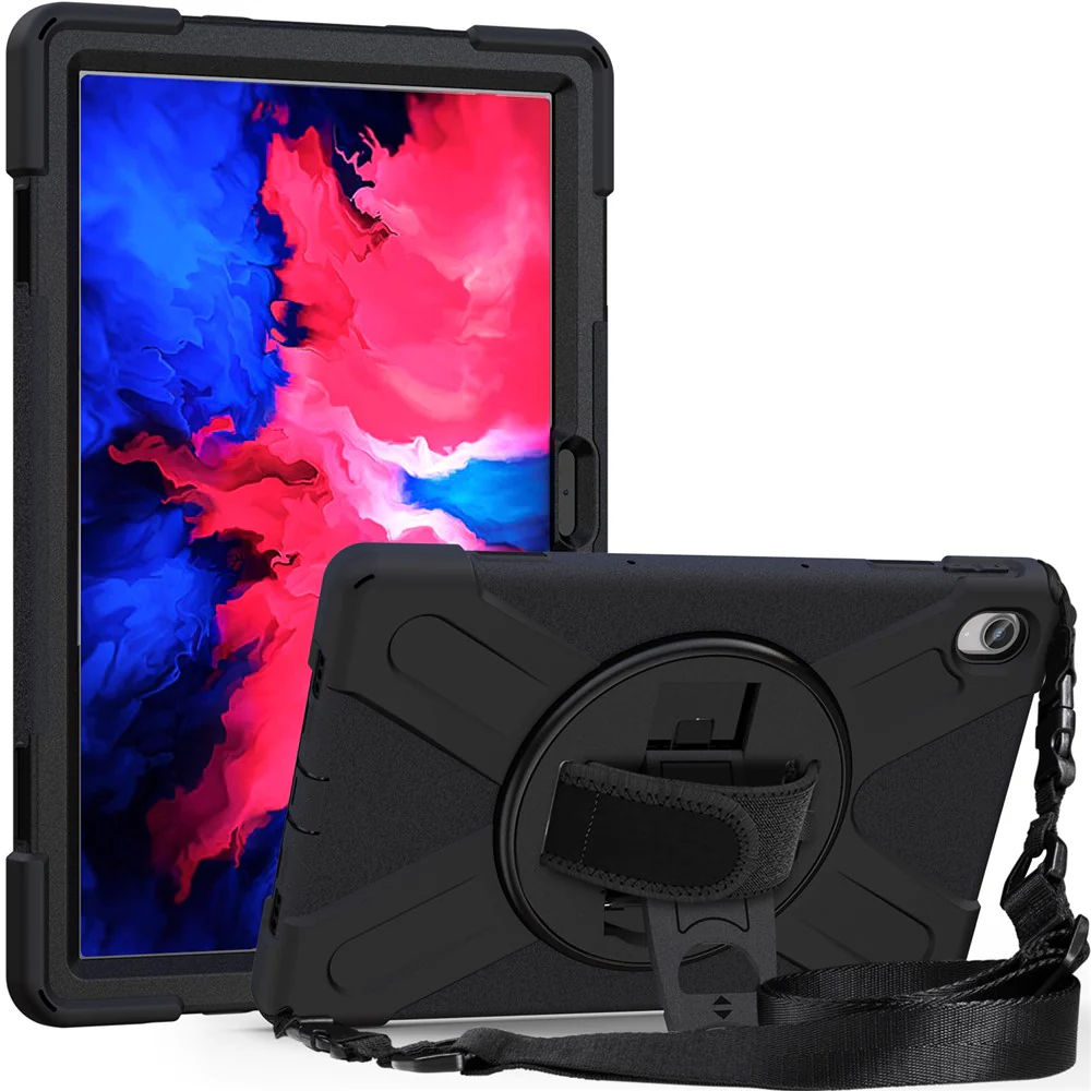 360 Degree Swivel Kickstand Design PC + Silicone Hybrid Tablet Case with Shoulder Strap for Lenovo Tab P11 TB-J606F / Tab P11 5G / Tab P11 5G - Black - Image 8